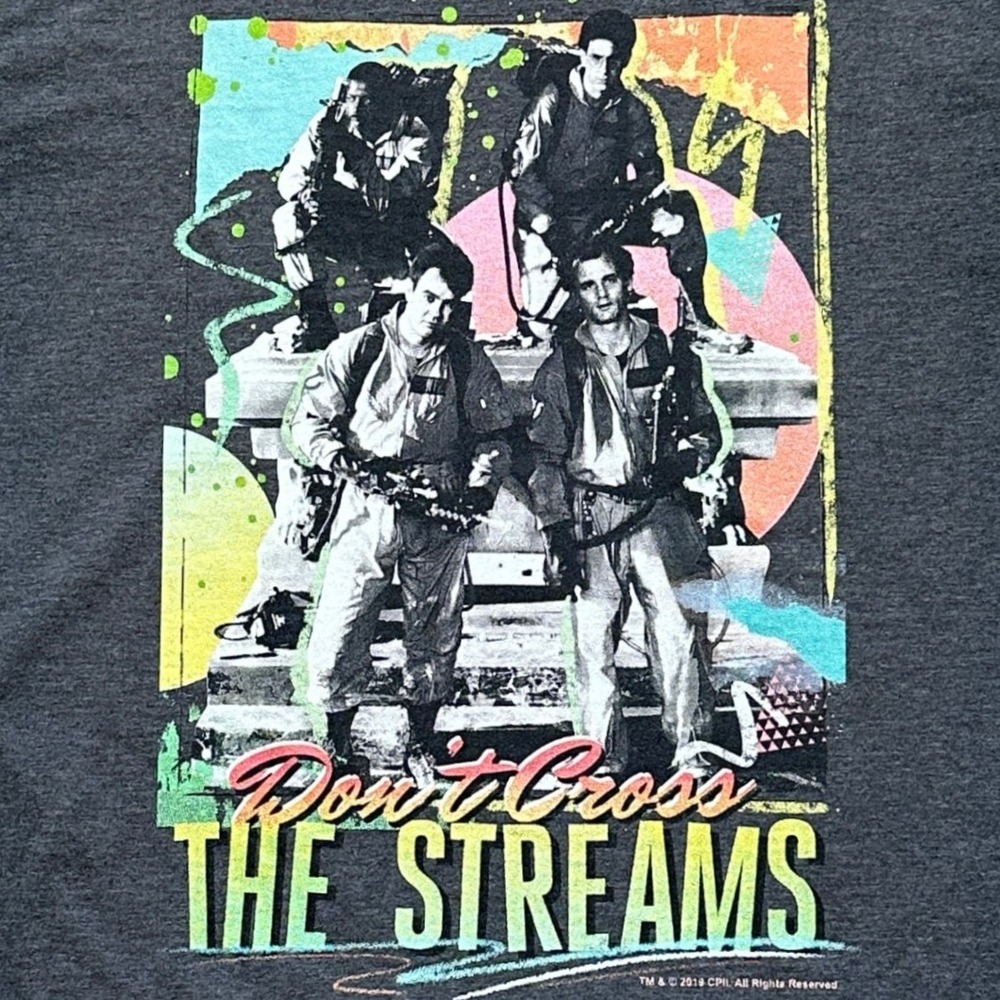 Ghostbusters Dont Cross The Streams‎ Charcoal Grey Neon Graphic Tshirt Lrg Retro